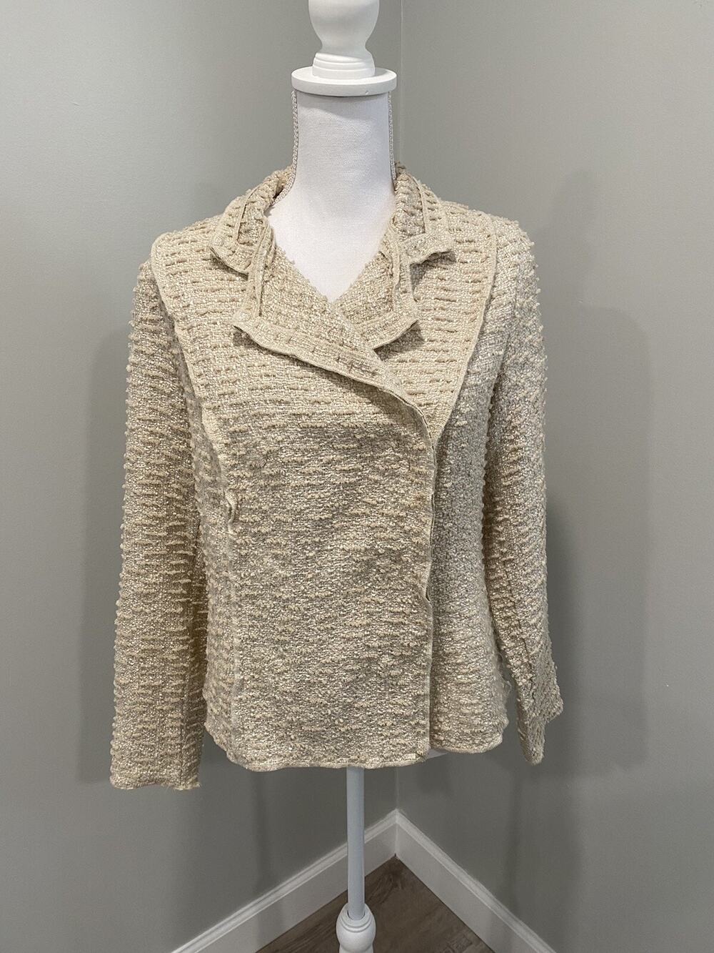 CAbi Wheat 985 Chenille Blazer Jacket Double Snaps Nude Beige Oatmeal Size Small